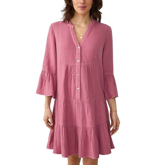 Faherty Dune Organic Cotton Gauze Kasey Tiered Mini Dress Heather Rose Size XXL - Picture 1 of 8